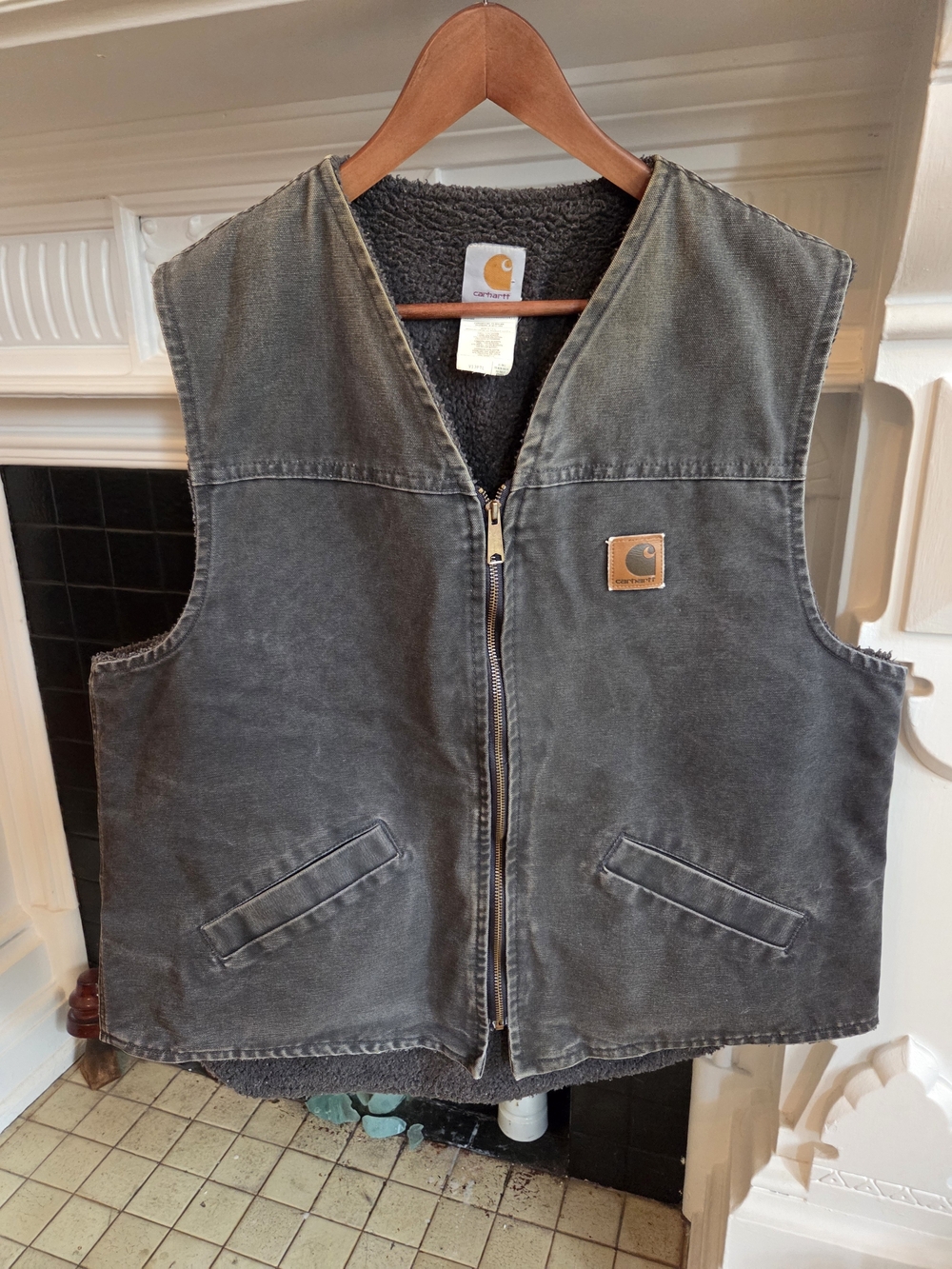 Vtg Carhartt Sherpa-Lined Duck Work Vest - XLT Petrol - Picture 1 of 10